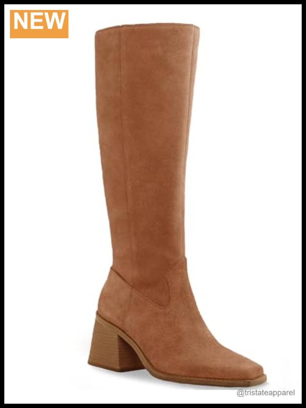 Women's Knee High Boots Square Toe Chunky Stacked Heel Side Zipper Faux Suede